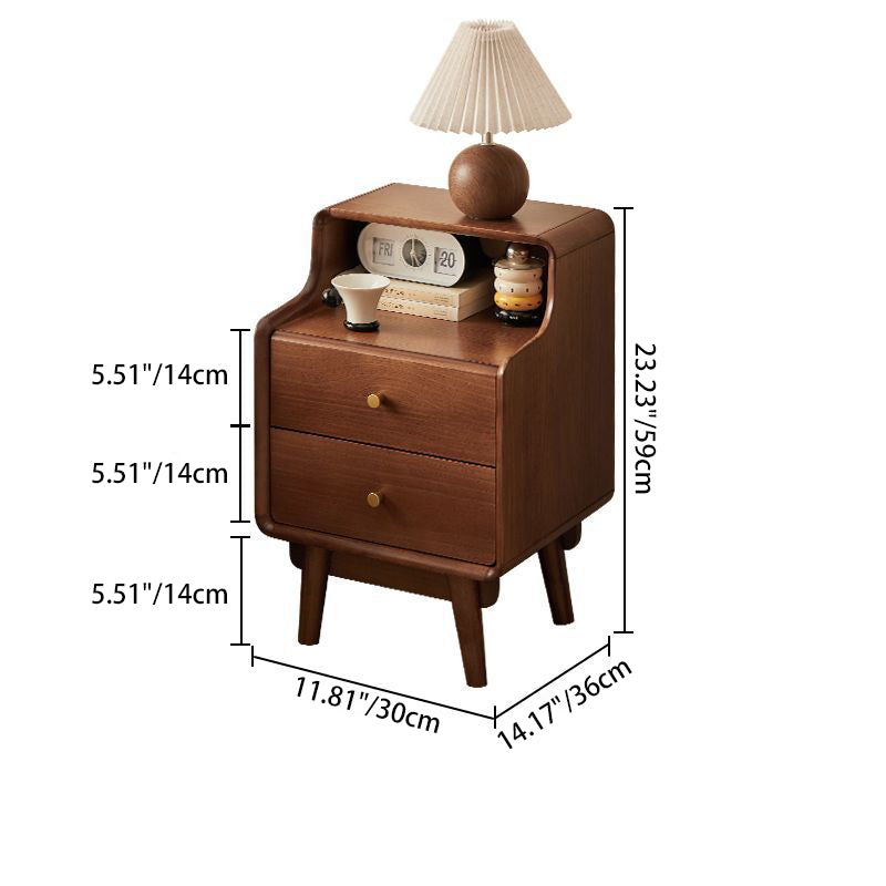 Traditional Japanese Square Solid Wood Top Nightstand 2-Tier Storage Drawer For Bedroom