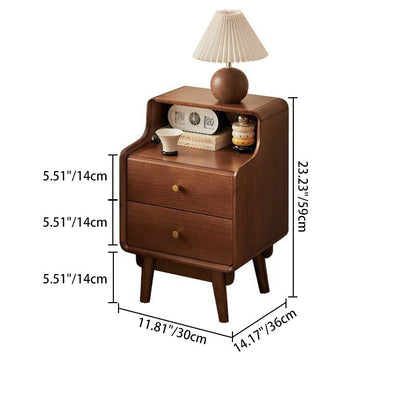 Traditional Japanese Square Solid Wood Top Nightstand 2-Tier Storage Drawer For Bedroom