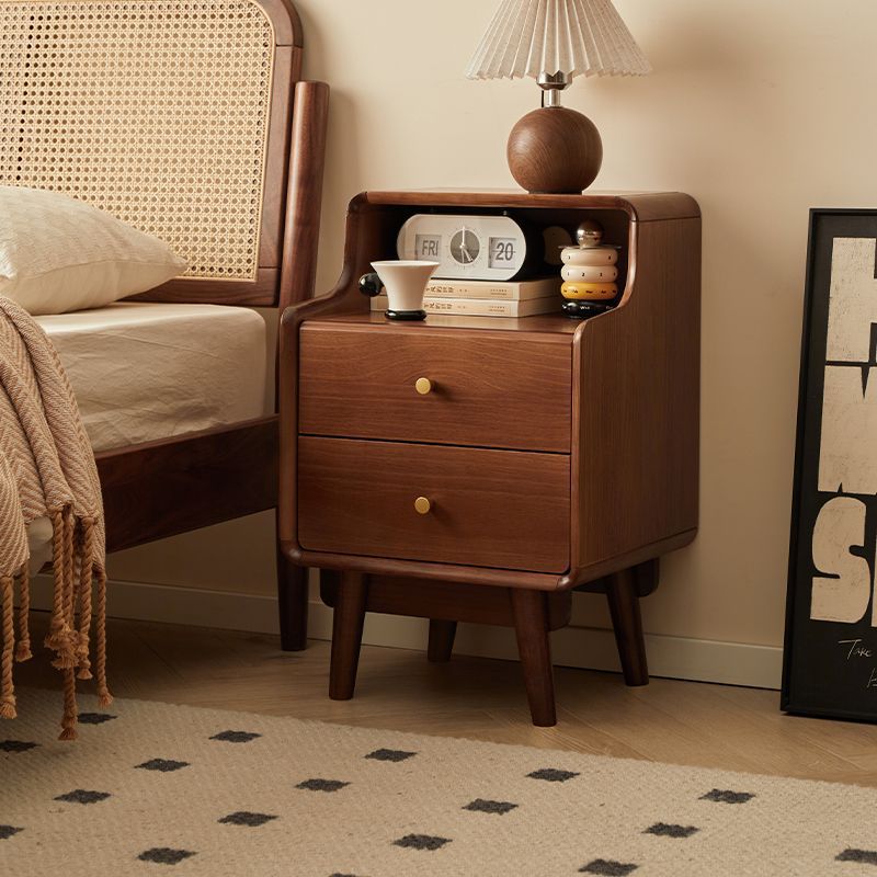Traditional Japanese Square Solid Wood Top Nightstand 2-Tier Storage Drawer For Bedroom