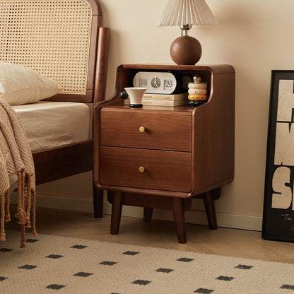 Traditional Japanese Square Solid Wood Top Nightstand 2-Tier Storage Drawer For Bedroom