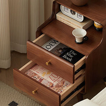 Traditional Japanese Square Solid Wood Top Nightstand 2-Tier Storage Drawer For Bedroom