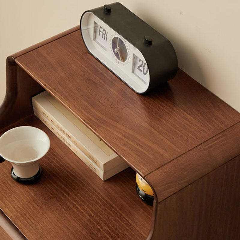 Traditional Japanese Square Solid Wood Top Nightstand 2-Tier Storage Drawer For Bedroom