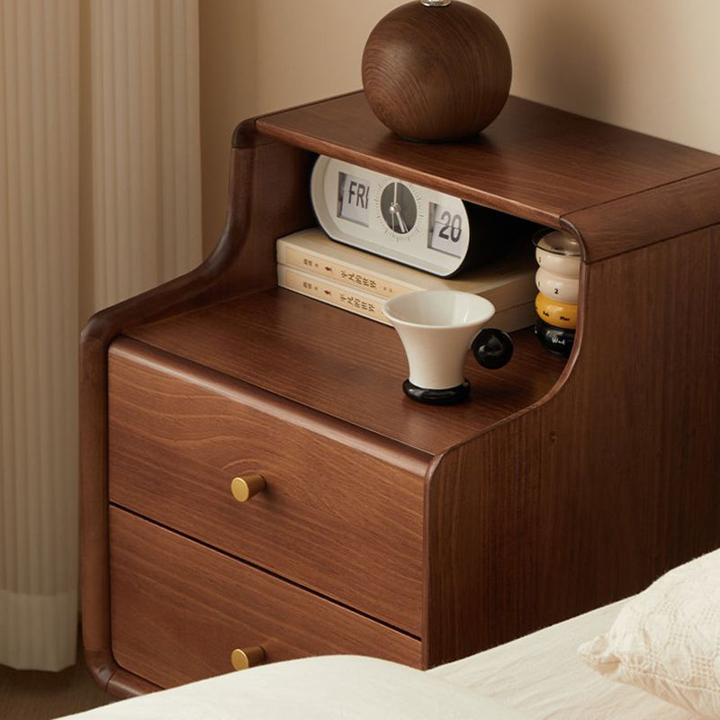 Traditional Japanese Square Solid Wood Top Nightstand 2-Tier Storage Drawer For Bedroom