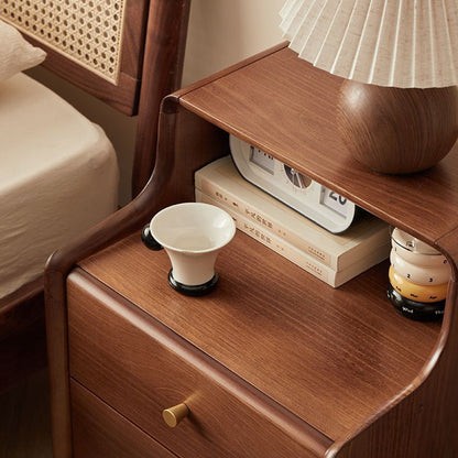 Traditional Japanese Square Solid Wood Top Nightstand 2-Tier Storage Drawer For Bedroom