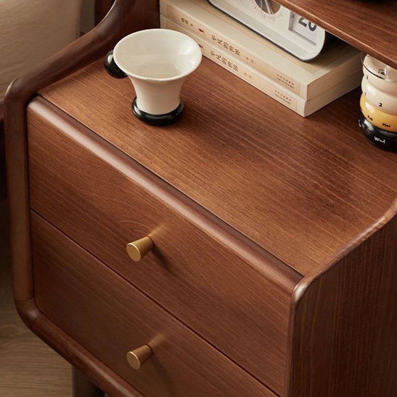 Traditional Japanese Square Solid Wood Top Nightstand 2-Tier Storage Drawer For Bedroom