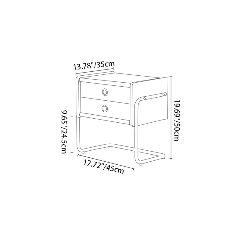 Contemporary Retro Rectangular Solid Wood Metal Frame Nightstand 2-Drawer For Bedroom