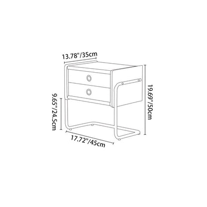Contemporary Retro Rectangular Solid Wood Metal Frame Nightstand 2-Drawer For Bedroom
