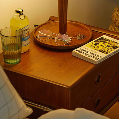 Contemporary Retro Rectangular Solid Wood Metal Frame Nightstand 2-Drawer For Bedroom