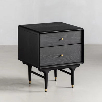 Contemporary Luxury Solid Wood Cube Nightstand 2-Drawer For Bedroom