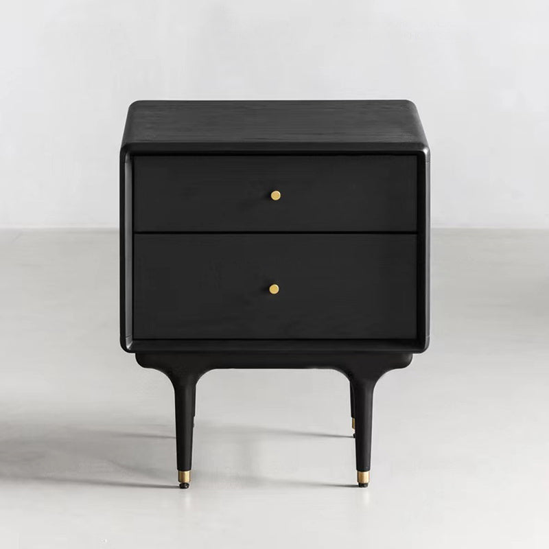 Contemporary Luxury Solid Wood Cube Nightstand 2-Drawer For Bedroom