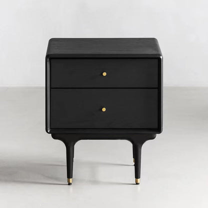 Contemporary Luxury Solid Wood Cube Nightstand 2-Drawer For Bedroom