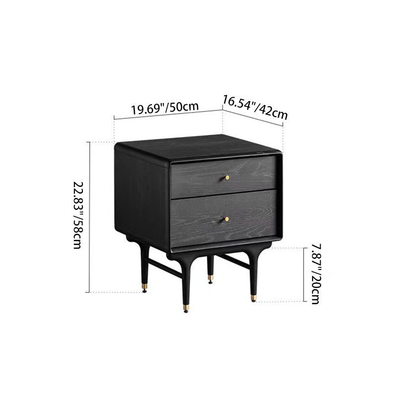 Contemporary Luxury Solid Wood Cube Nightstand 2-Drawer For Bedroom