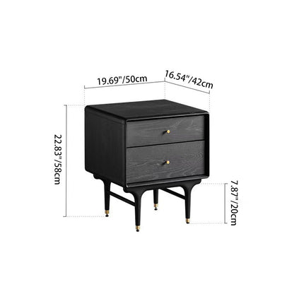 Contemporary Luxury Solid Wood Cube Nightstand 2-Drawer For Bedroom