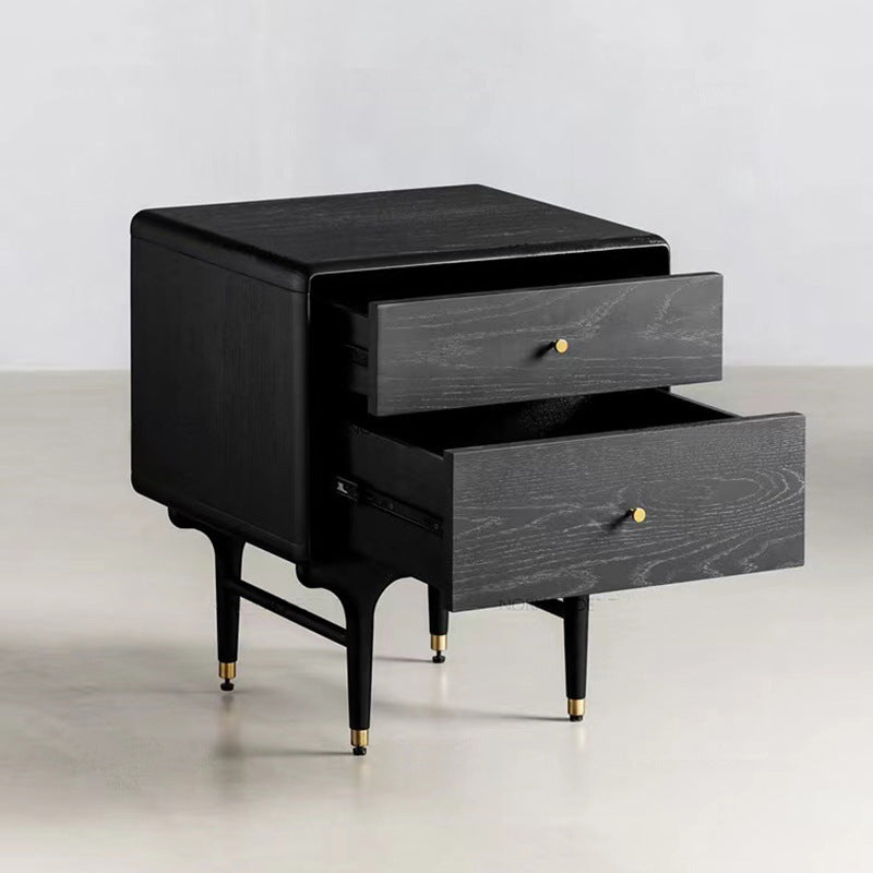 Contemporary Luxury Solid Wood Cube Nightstand 2-Drawer For Bedroom