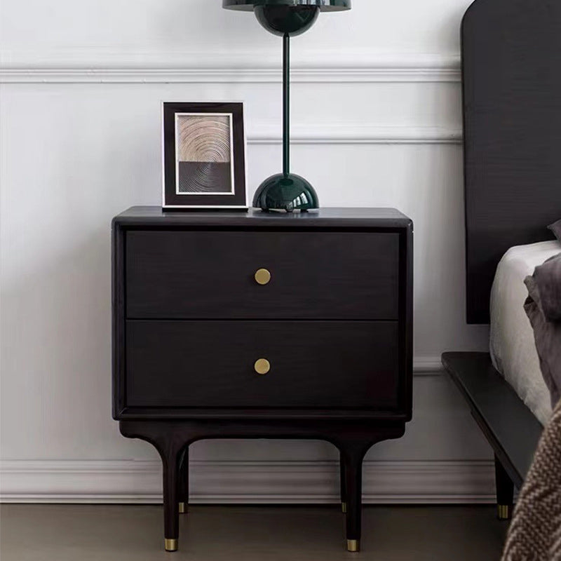 Contemporary Luxury Solid Wood Cube Nightstand 2-Drawer For Bedroom