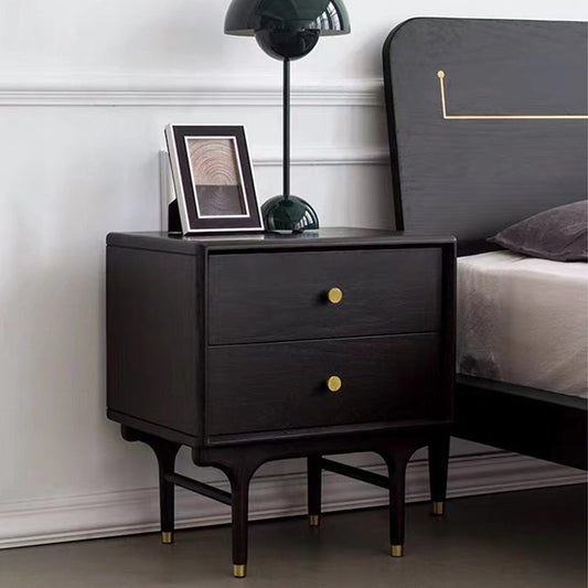 Contemporary Luxury Solid Wood Cube Nightstand 2-Drawer For Bedroom