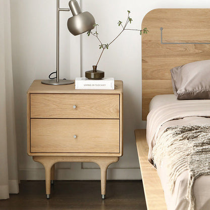 Contemporary Luxury Solid Wood Cube Nightstand 2-Drawer For Bedroom