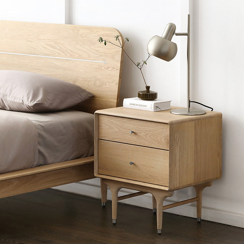 Contemporary Luxury Solid Wood Cube Nightstand 2-Drawer For Bedroom