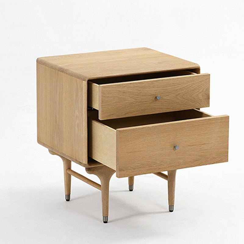 Contemporary Luxury Solid Wood Cube Nightstand 2-Drawer For Bedroom