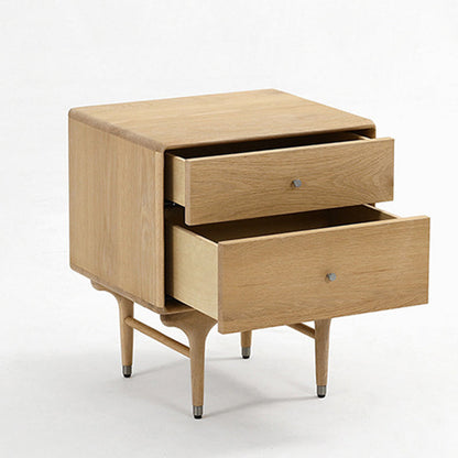 Contemporary Luxury Solid Wood Cube Nightstand 2-Drawer For Bedroom