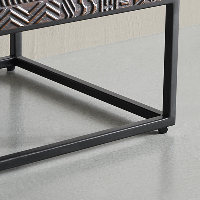 Contemporary Simplicity Solid Wood Carving Cuboid Nightstand 2-Drawer For Bedroom