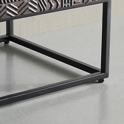 Contemporary Simplicity Solid Wood Carving Cuboid Nightstand 2-Drawer For Bedroom