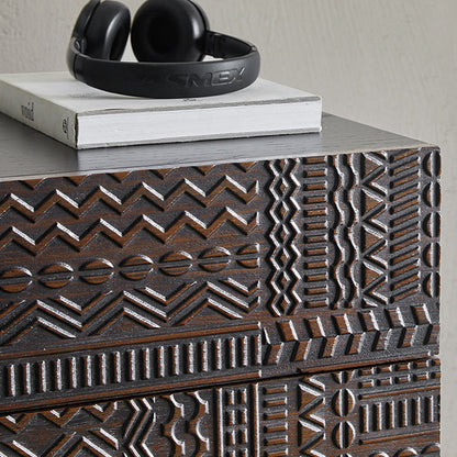 Contemporary Simplicity Solid Wood Carving Cuboid Nightstand 2-Drawer For Bedroom