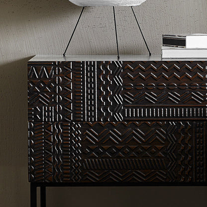 Contemporary Simplicity Solid Wood Carving Cuboid Nightstand 2-Drawer For Bedroom