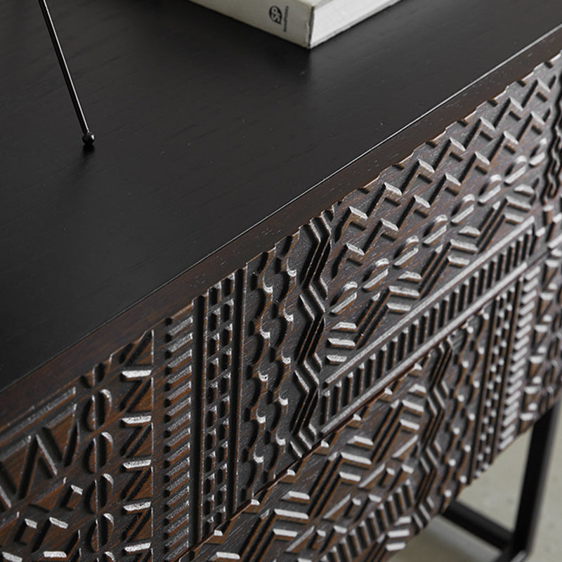 Contemporary Simplicity Solid Wood Carving Cuboid Nightstand 2-Drawer For Bedroom