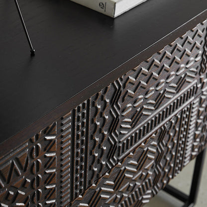 Contemporary Simplicity Solid Wood Carving Cuboid Nightstand 2-Drawer For Bedroom