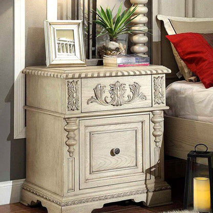 Traditional European Solid Wood Carving Cuboid Nightstand 2-Drawer For Bedroom