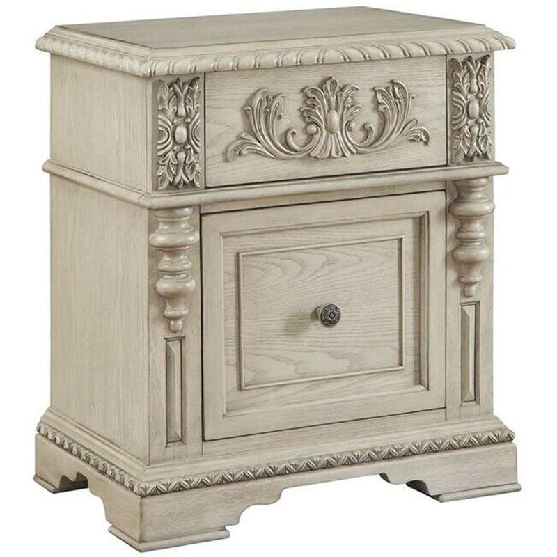 Traditional European Solid Wood Carving Cuboid Nightstand 2-Drawer For Bedroom