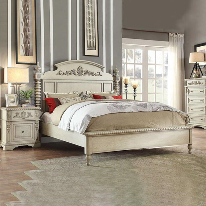 Traditional European Solid Wood Carving Cuboid Nightstand 2-Drawer For Bedroom