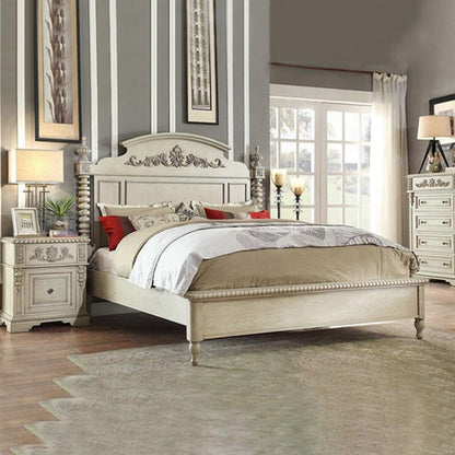 Traditional European Solid Wood Carving Cuboid Nightstand 2-Drawer For Bedroom