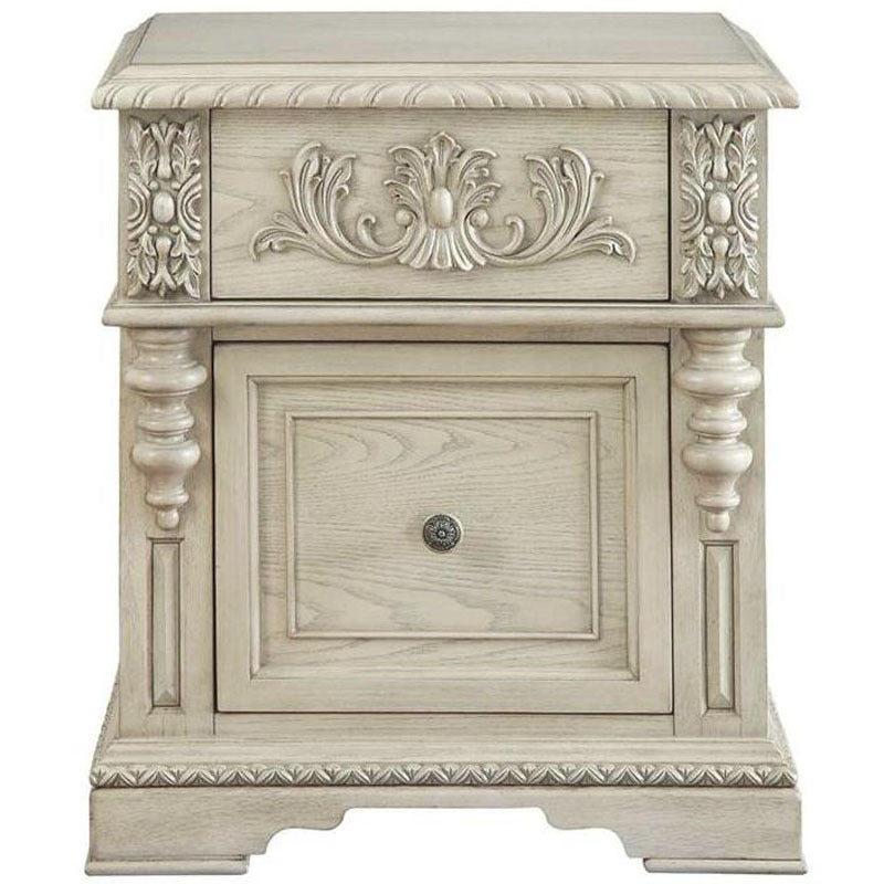 Traditional European Solid Wood Carving Cuboid Nightstand 2-Drawer For Bedroom