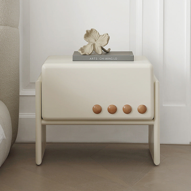 Contemporary Scandinavian Cream Solid Wood Rectangular Nightstand 1-Drawer For Bedroom