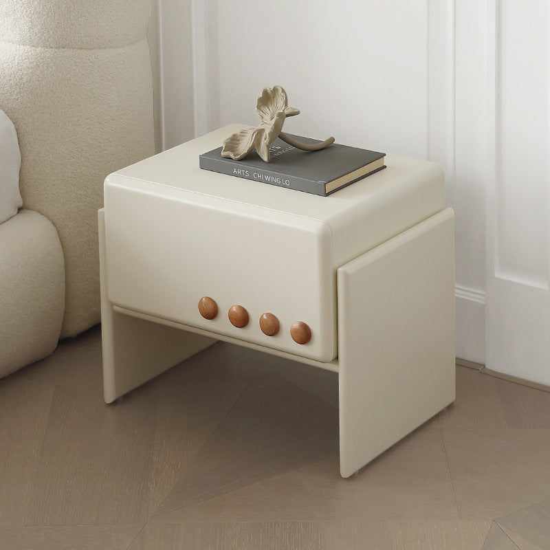 Contemporary Scandinavian Cream Solid Wood Rectangular Nightstand 1-Drawer For Bedroom
