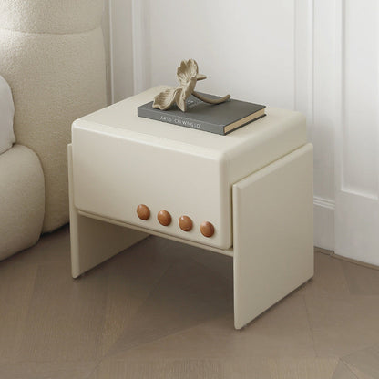 Contemporary Scandinavian Cream Solid Wood Rectangular Nightstand 1-Drawer For Bedroom