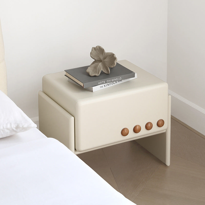 Contemporary Scandinavian Cream Solid Wood Rectangular Nightstand 1-Drawer For Bedroom