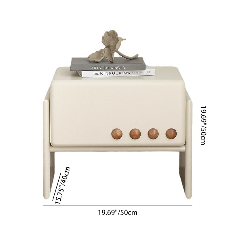 Contemporary Scandinavian Cream Solid Wood Rectangular Nightstand 1-Drawer For Bedroom