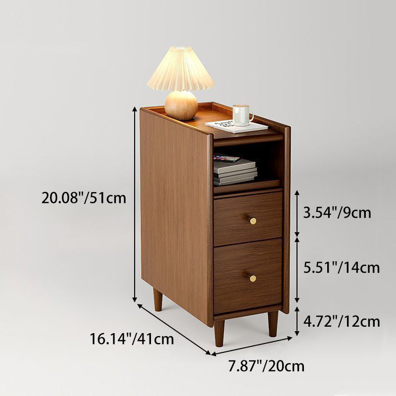 Contemporary Simplicity Rectangular Solid Wood Ultra-Narrow Nightstand Space-Saving Cabinet 2-Drawer For Bedroom