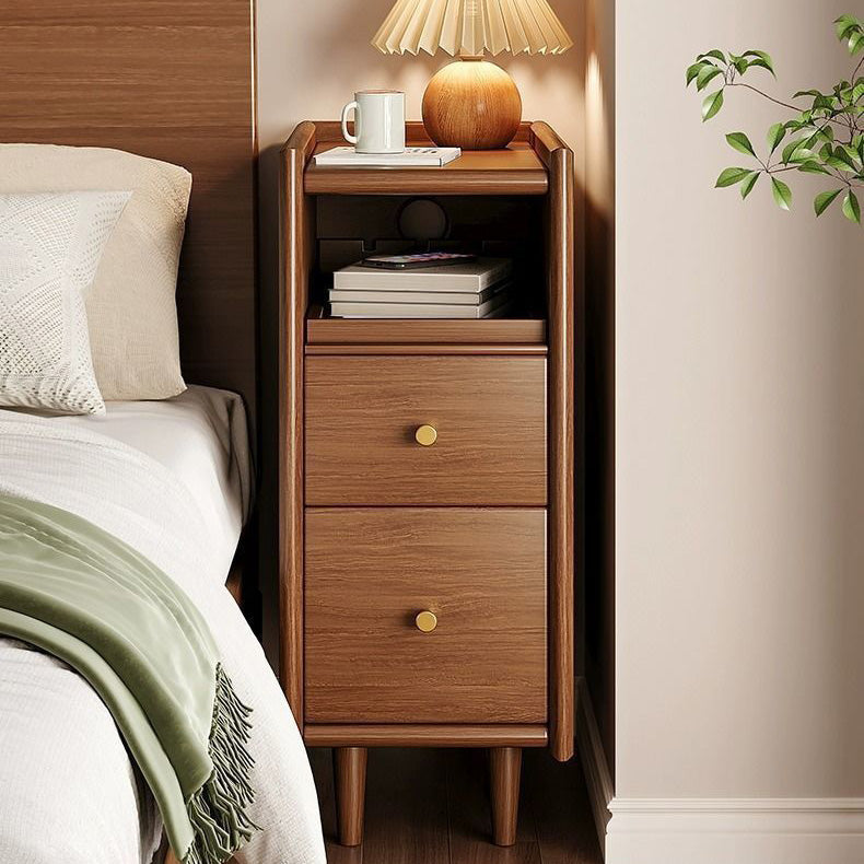 Contemporary Simplicity Rectangular Solid Wood Ultra-Narrow Nightstand Space-Saving Cabinet 2-Drawer For Bedroom