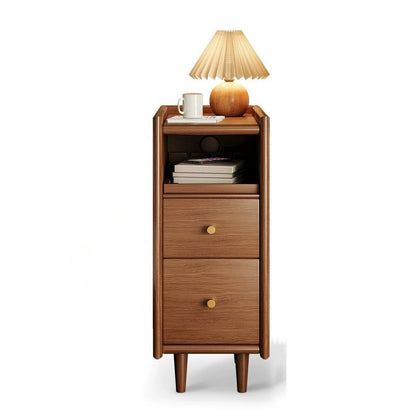 Contemporary Simplicity Rectangular Solid Wood Ultra-Narrow Nightstand Space-Saving Cabinet 2-Drawer For Bedroom