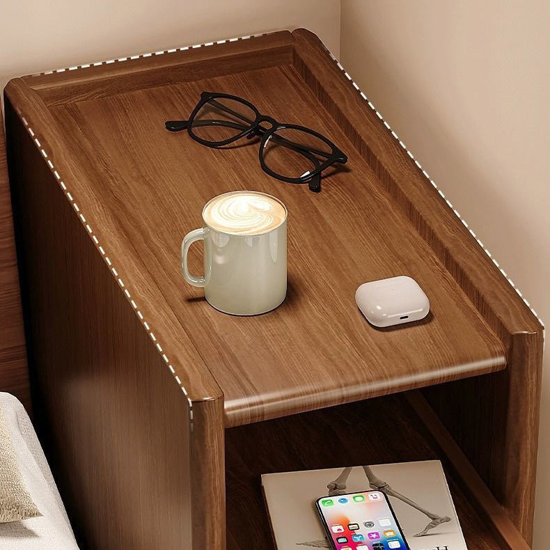 Contemporary Simplicity Rectangular Solid Wood Ultra-Narrow Nightstand Space-Saving Cabinet 2-Drawer For Bedroom