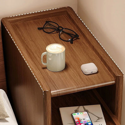 Contemporary Simplicity Rectangular Solid Wood Ultra-Narrow Nightstand Space-Saving Cabinet 2-Drawer For Bedroom