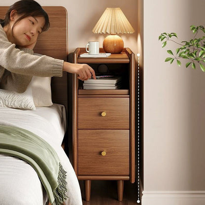Contemporary Simplicity Rectangular Solid Wood Ultra-Narrow Nightstand Space-Saving Cabinet 2-Drawer For Bedroom