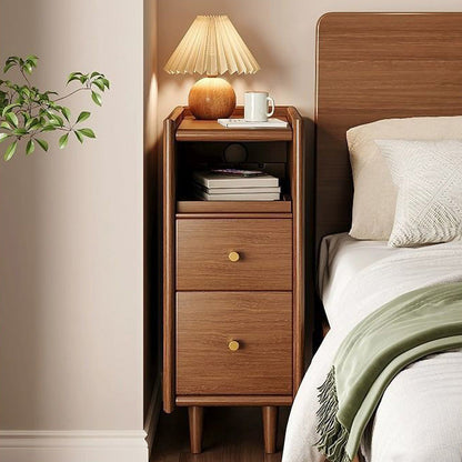 Contemporary Simplicity Rectangular Solid Wood Ultra-Narrow Nightstand Space-Saving Cabinet 2-Drawer For Bedroom