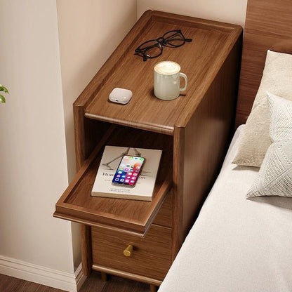 Contemporary Simplicity Rectangular Solid Wood Ultra-Narrow Nightstand Space-Saving Cabinet 2-Drawer For Bedroom