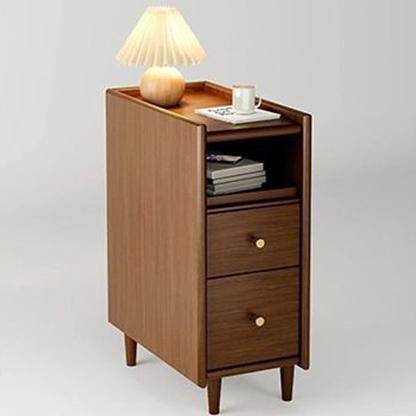 Contemporary Simplicity Rectangular Solid Wood Ultra-Narrow Nightstand Space-Saving Cabinet 2-Drawer For Bedroom
