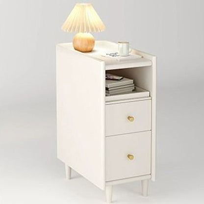 Contemporary Simplicity Rectangular Solid Wood Ultra-Narrow Nightstand Space-Saving Cabinet 2-Drawer For Bedroom